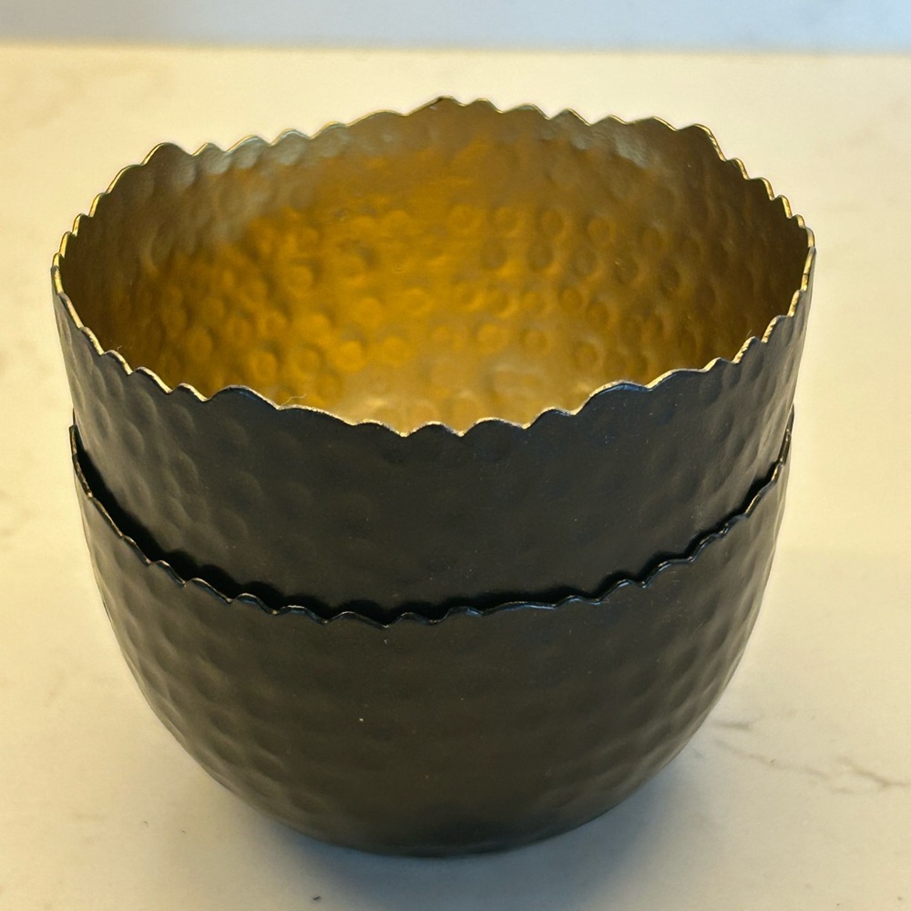 Indigo Gold and Black Hammered Bowls/Votive Candle Holders - Art deco style